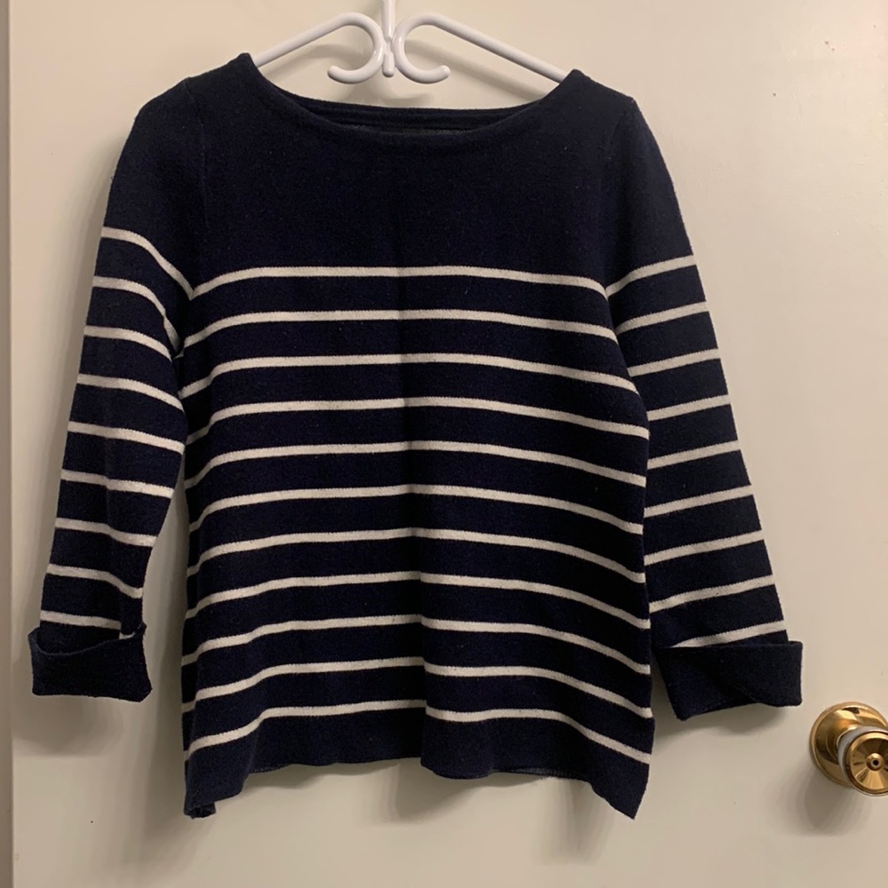 Long sleeve sweater. Navy and white striped. Size Medium